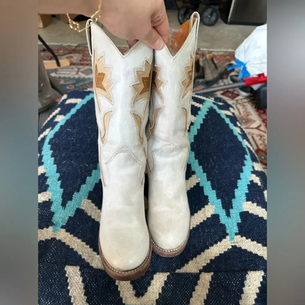 FRYE vintage Sabrina floral inlay cowboy Western boots size 8.5 - Picture 3 of 8